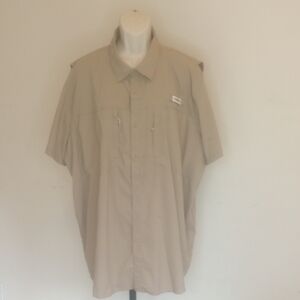 MAGELLAN OUTDOORS FISH HEAR Tan Short Sleeve Button-Up Shirt Sz 3XL Brown